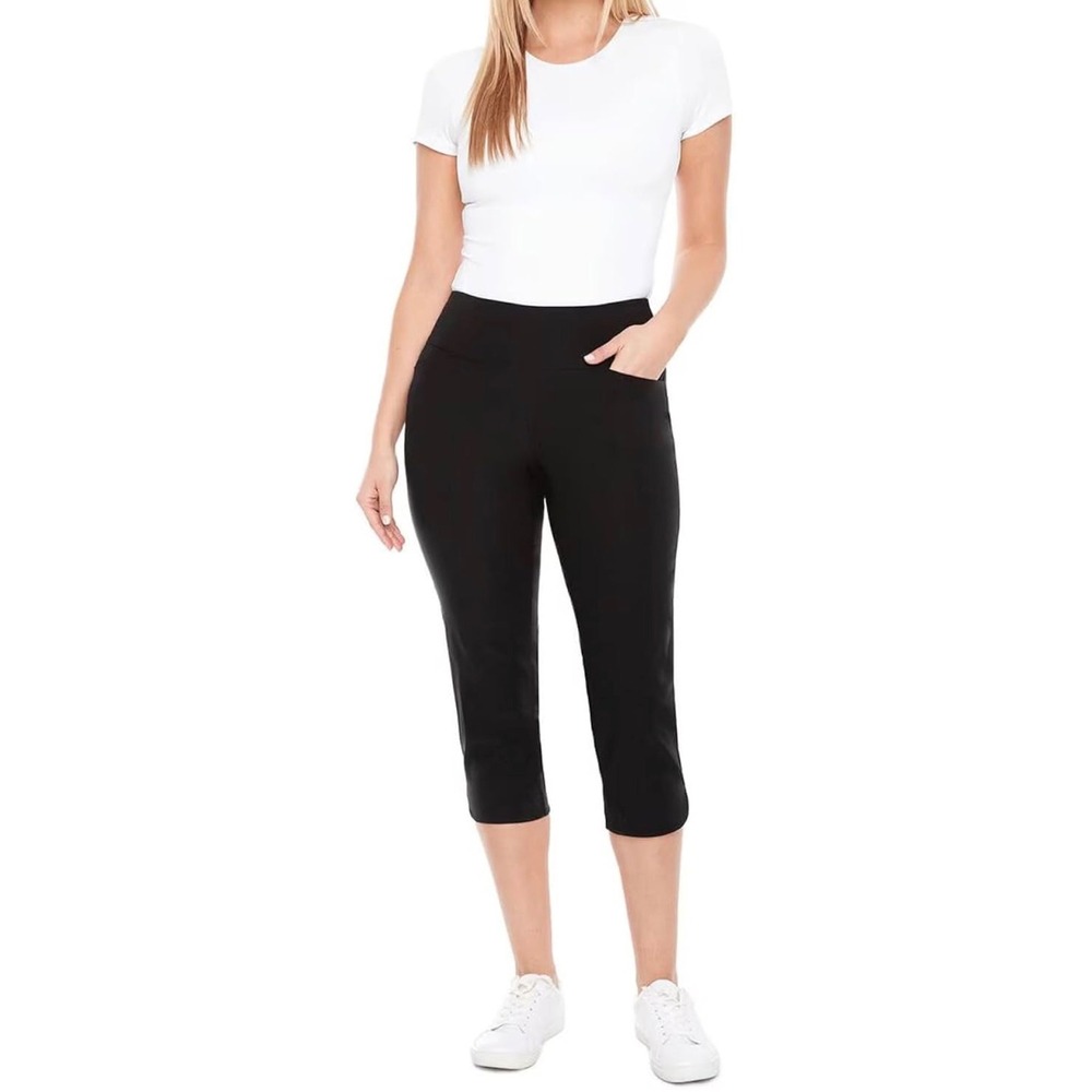 SC & Co Womens Black Pull On Capri Pants Tummy Control Cropped Trousers Size 10